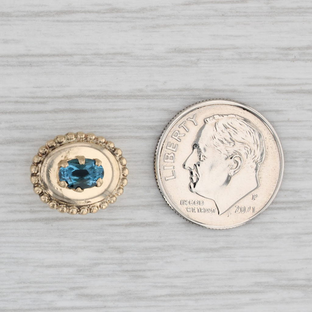 Light Gray Vintage 0.60ct Blue Topaz Slide Bracelet Charm 10k Yellow Gold Oval Solitaire