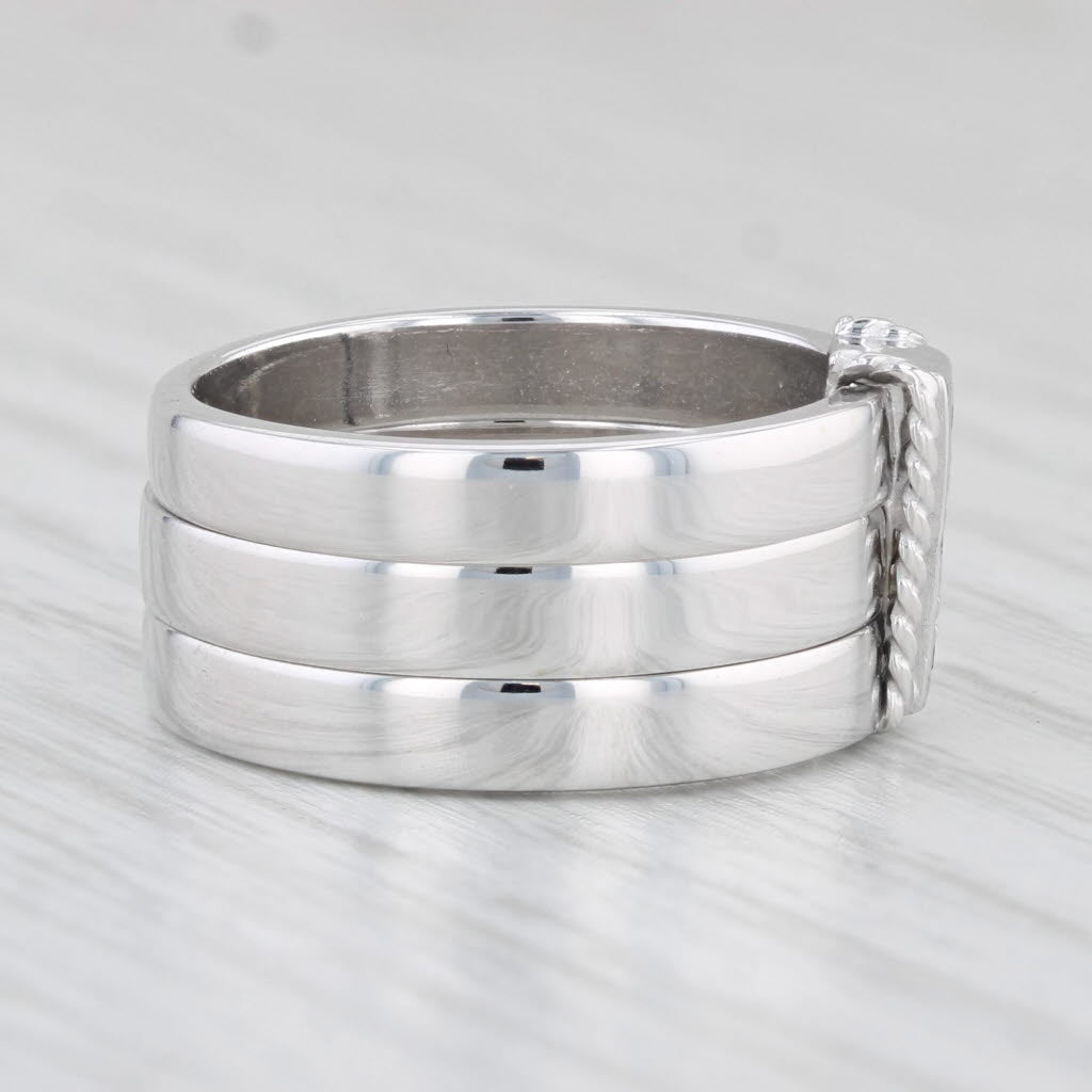 Diamond 3-Stone 3-Band Ring 18k White Gold Size 6 Penny Preville