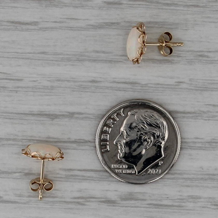 Oval Cabochon Opal Solitaire Stud Earrings 14k Yellow Gold Studs