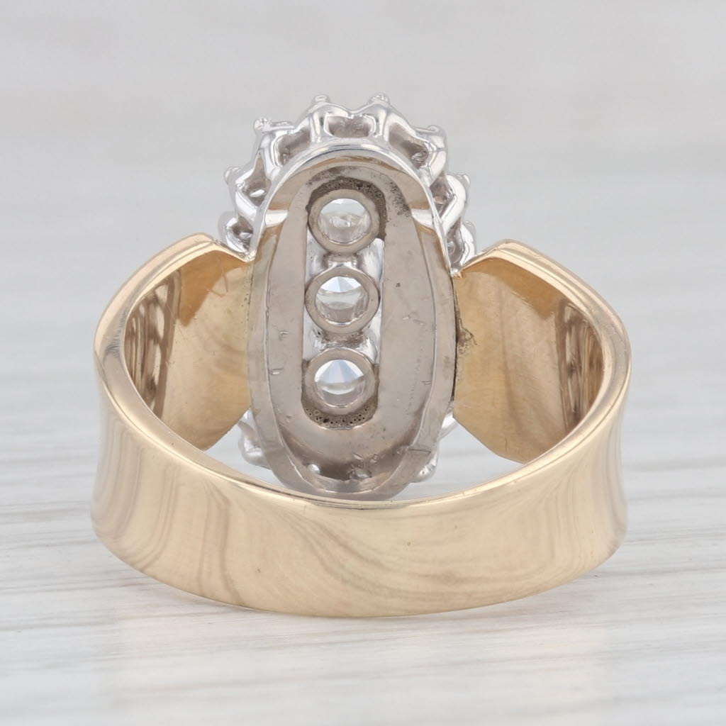 Light Gray 0.97ctw Diamond 3-Stone Cocktail Cluster Ring 14k Gold Size 8.25