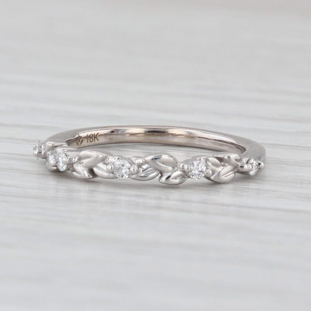 Floral Diamond Stackable Wedding Band 18k White Gold Size 4.25 Anniversary Ring