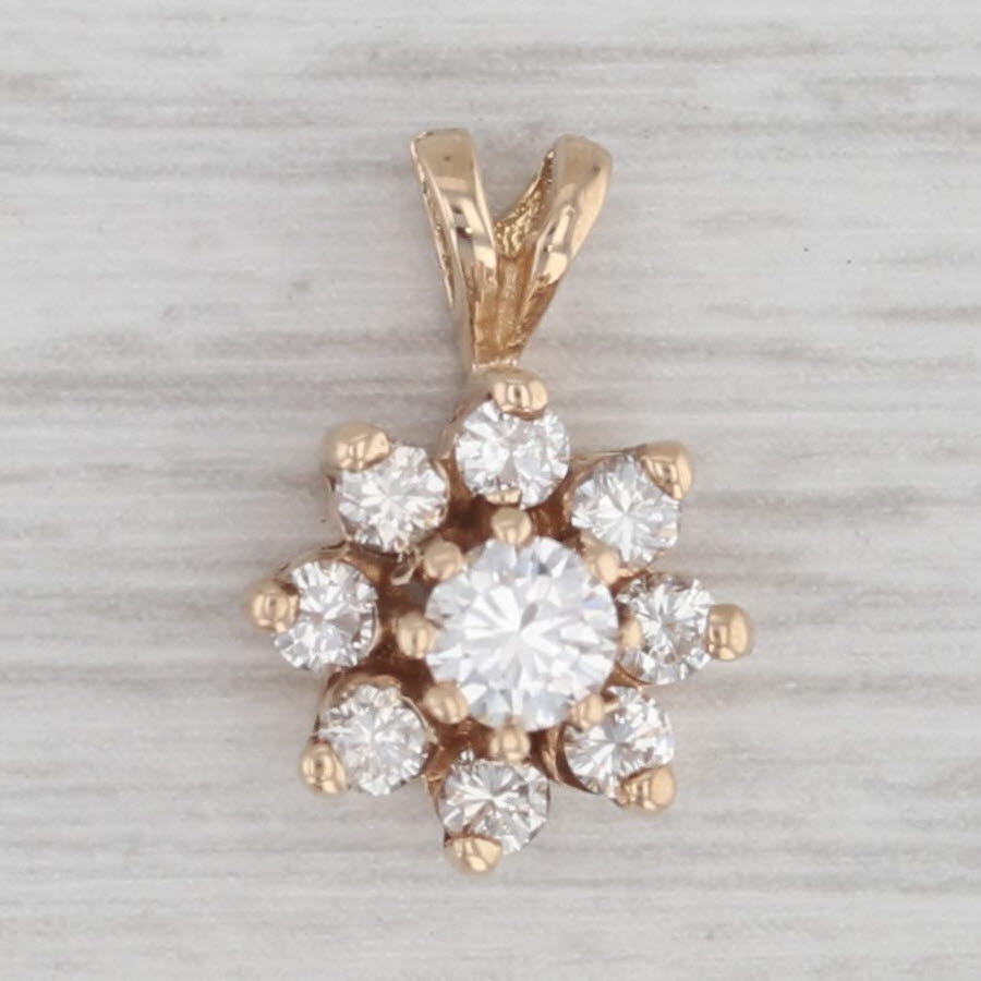Gray 0.41ctw Flower Pendant 14k Yellow Gold Small Floral Drop