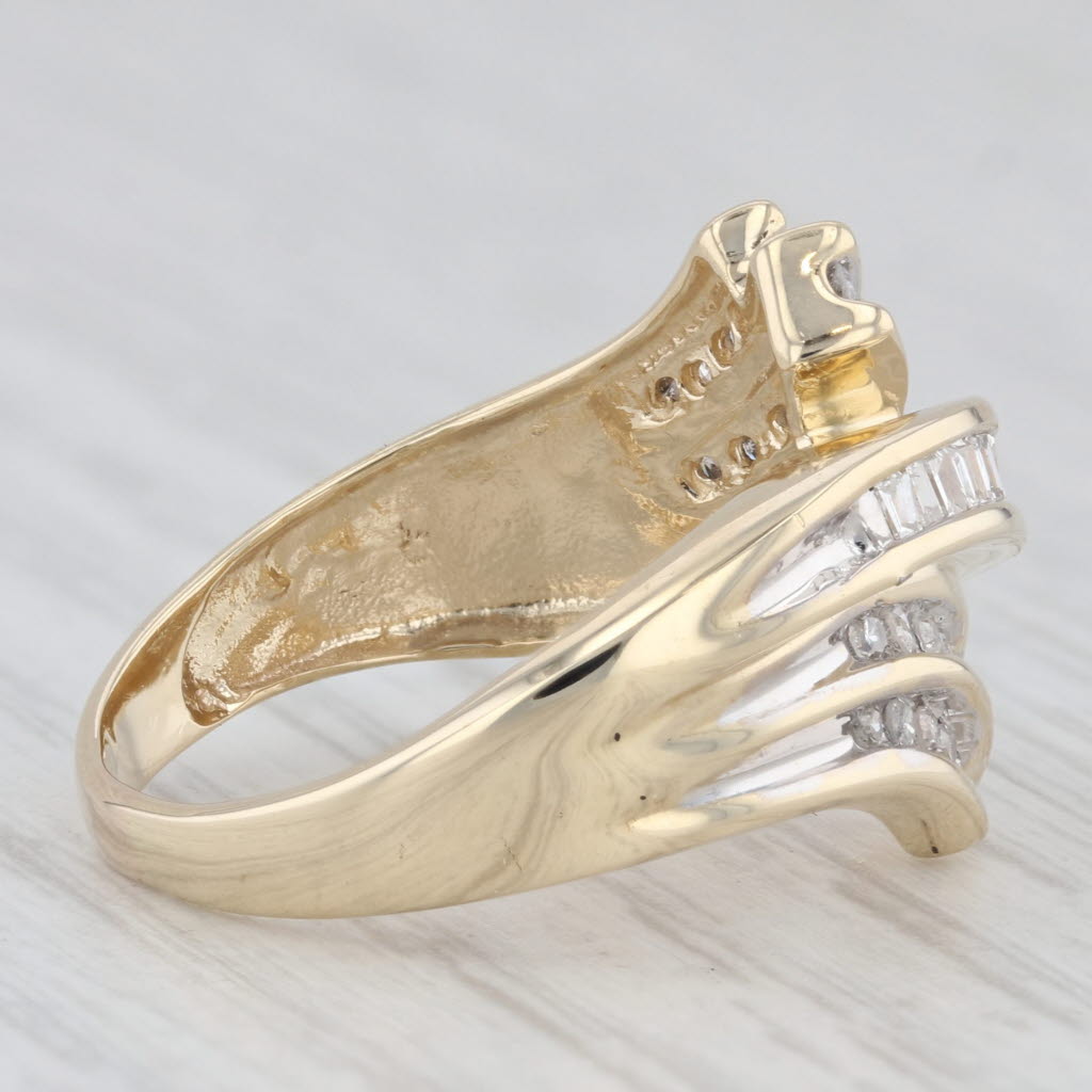 Light Gray 0.43ctw Diamond Scalloped Bypass Ring 10k Yellow Gold Size 8 Cocktail