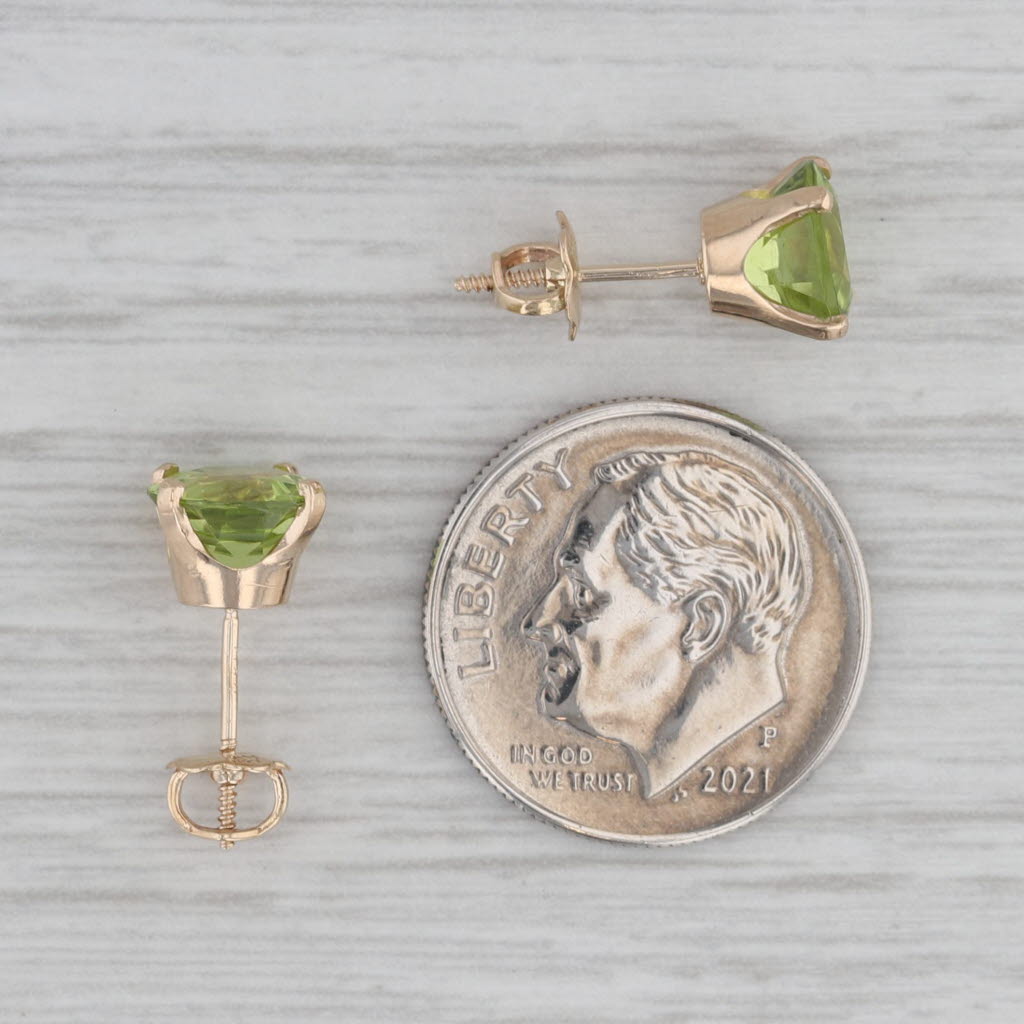 Gray 2.80ctw Green Peridot Stud Earrings 14k Yellow Gold Round Solitaires