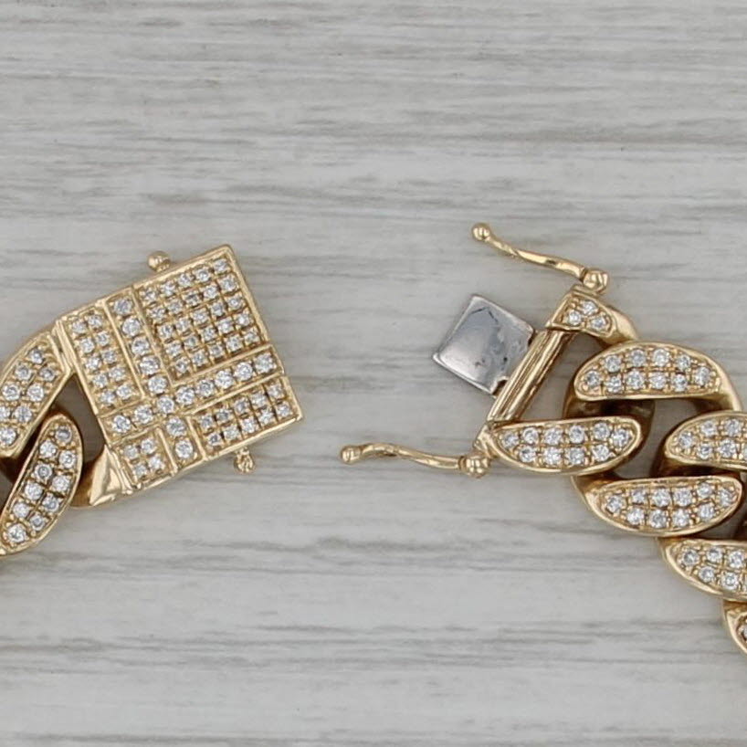 3.50ctw Diamond Curb Cuban Link Chain 14k Yellow Gold 7.75" 12.8mm