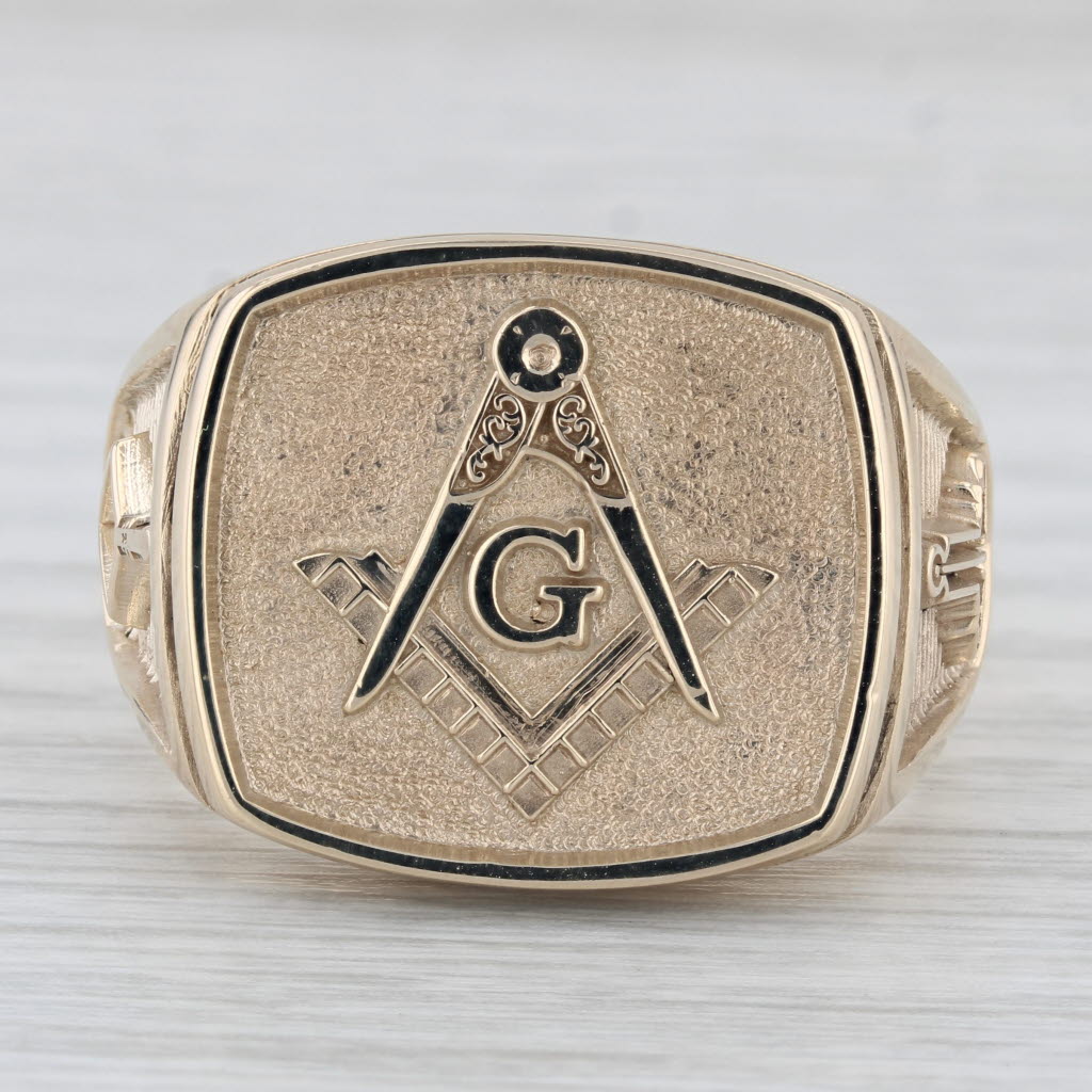 Gray Masonic Signet Ring 10k Yellow Gold Size 16.75 Square Compass Trowel Plumb