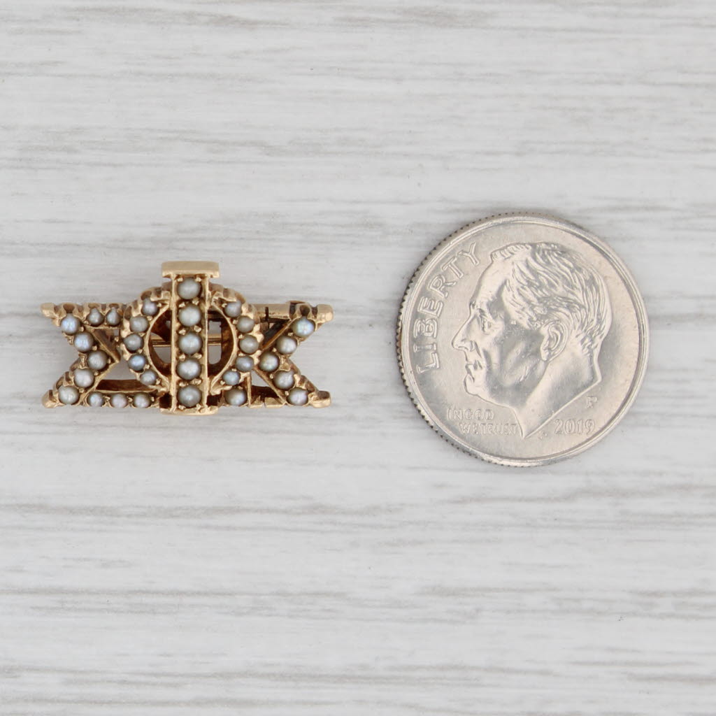 Light Gray Antique Phi Sigma Kappa Badge Phi Sig PSK 14k Gold Pearl 1910 Fraternity Pin