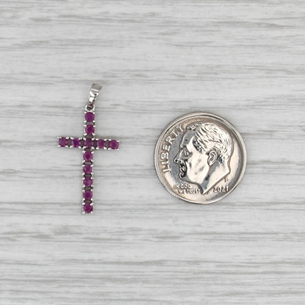 0.40ctw Pink Sapphire Ruby Cross Pendant 14k White Gold Small Drop