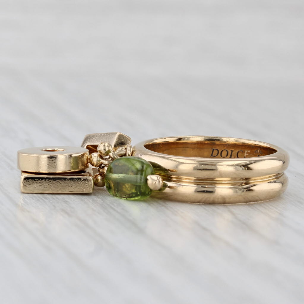 Light Gray Peridot Abstract Charm Ring 18k Yellow Gold Size 6 Cocktail Dolce