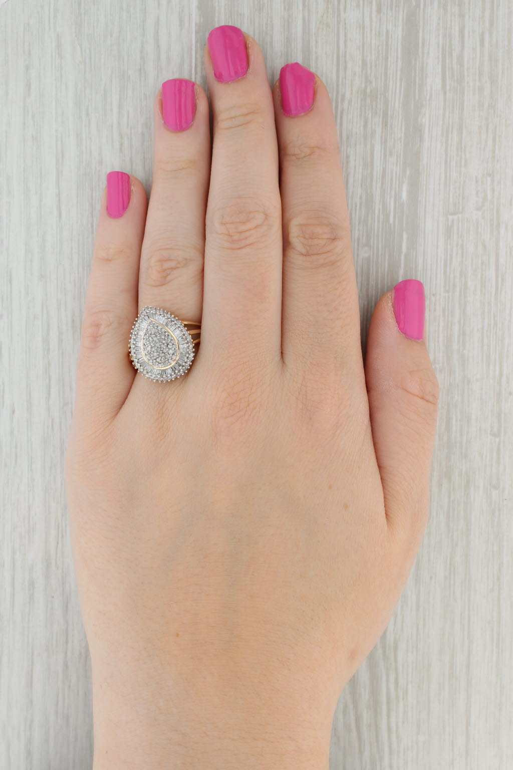 Gray Diamond Cluster Teardrop Ring 10k Yellow Gold Size 9.75
