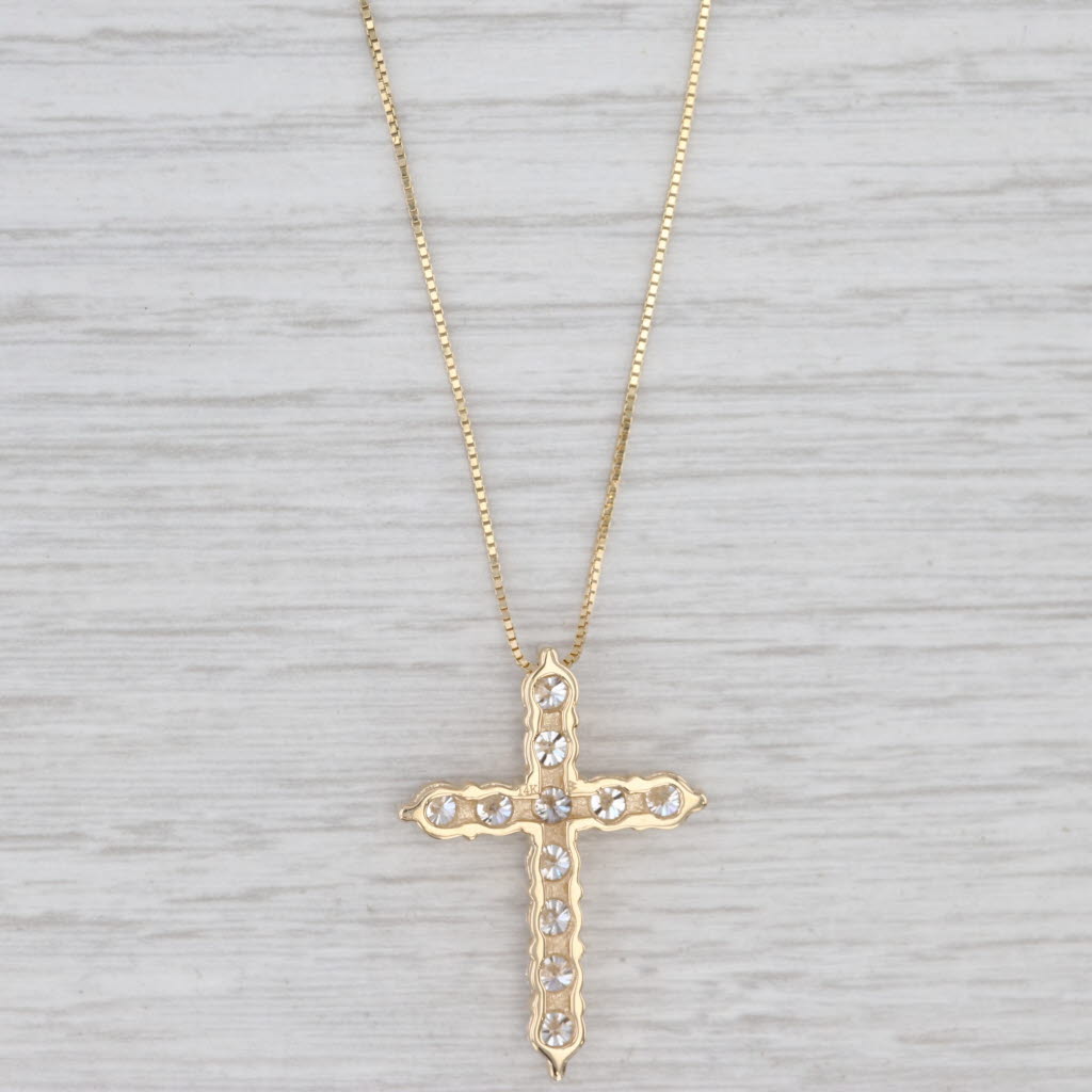Light Gray 2ctw Diamond Cross Pendant Necklace 14k Yellow Gold 18" Box Chain