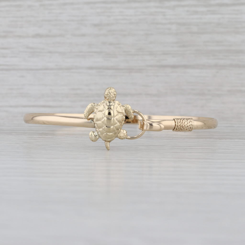 Seaturtle Bangle Bracelet 14k Yellow Gold 6.5" Hook Clasp Turtle