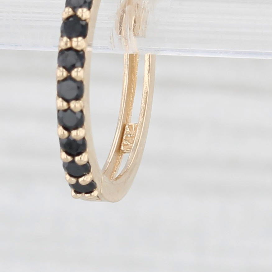 Light Gray Black Cubic Zirconia Hoop Huggie Earrings 14k Yellow Gold Round Hoops