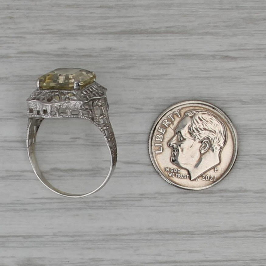 Vintage 4.20ct Lemon Quartz Solitaire Ring Sterling Silver Filigree Size 7