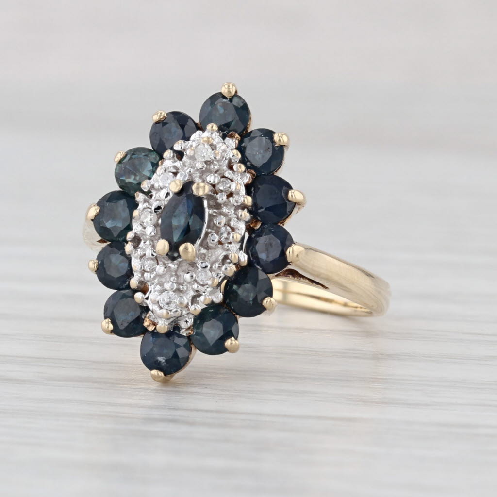2.14ctw Blue Sapphire Diamond Halo Ring 10k Yellow Gold Size 7.25 Cocktail