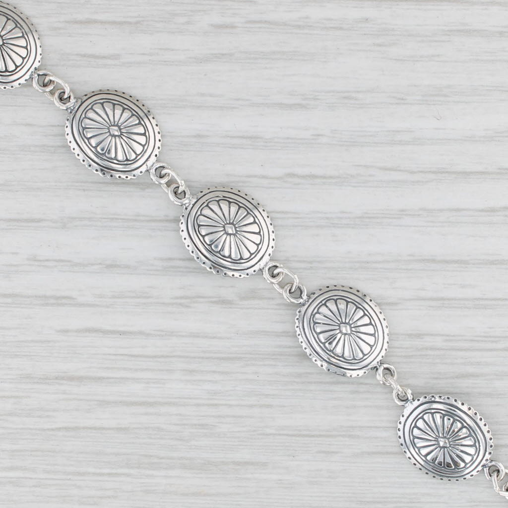 Light Gray Concho Style Bracelet Sterling Silver Vintage Native American Shube's 7.75"