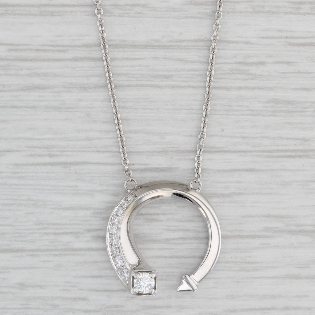 Gray New 0.20ctw Diamond Cuff Pendant Necklace 14k White Gold Cable Chain 17"-18"