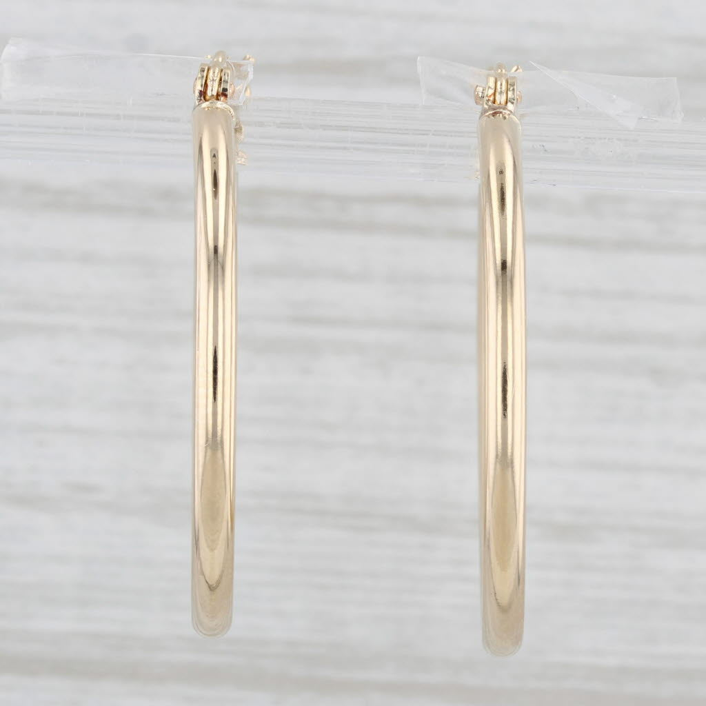 Light Gray Round Hoop Earrings 14k Yellow Gold Snap Top Hoops 30mm x 2mm