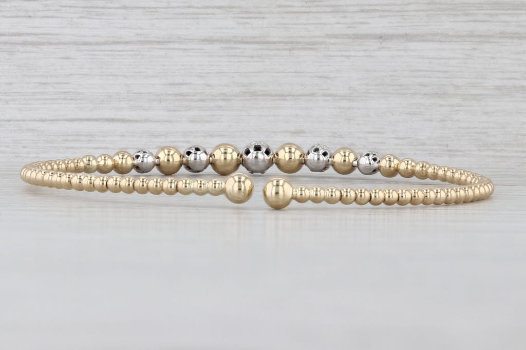 Gabriel & Co 0.37ctw Diamond Beads Cuff Bracelet 14k Yellow Gold 6.5" Flexible