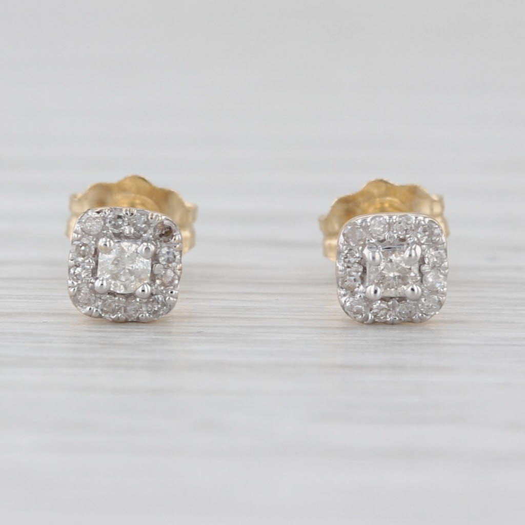 0.12ctw Diamond Halo Stud Earrings 14k Yellow Gold Small Round Studs