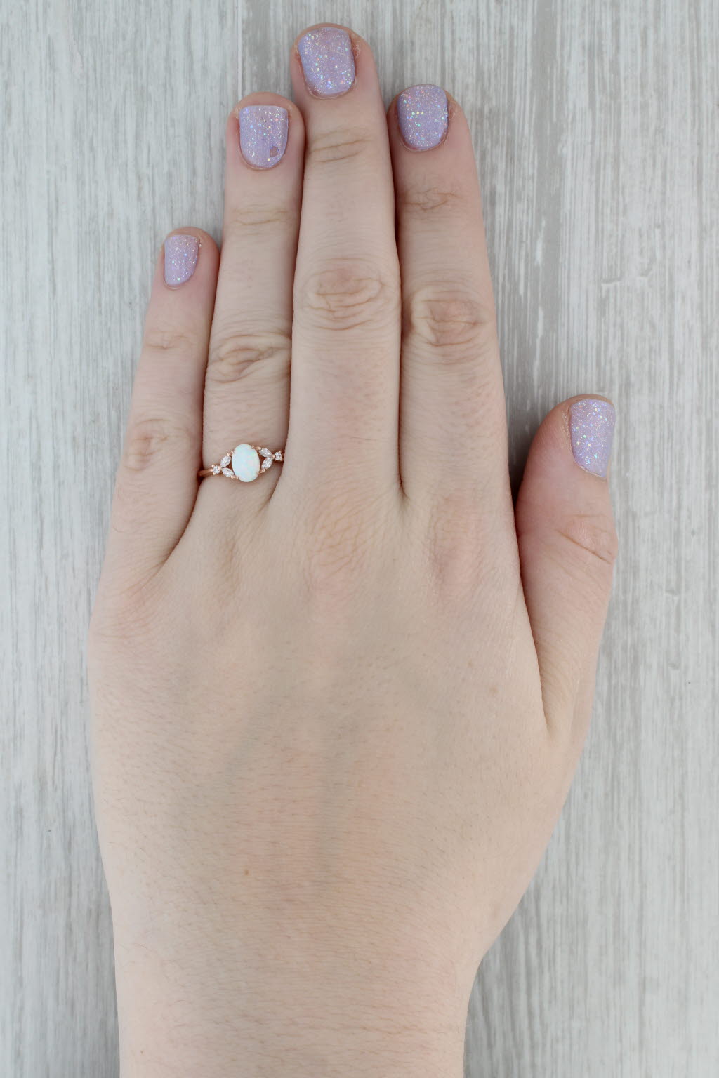Dark Gray Oval Lab Created Opal Cubic Zirconia Ring 14k Rose Gold Size 8.25