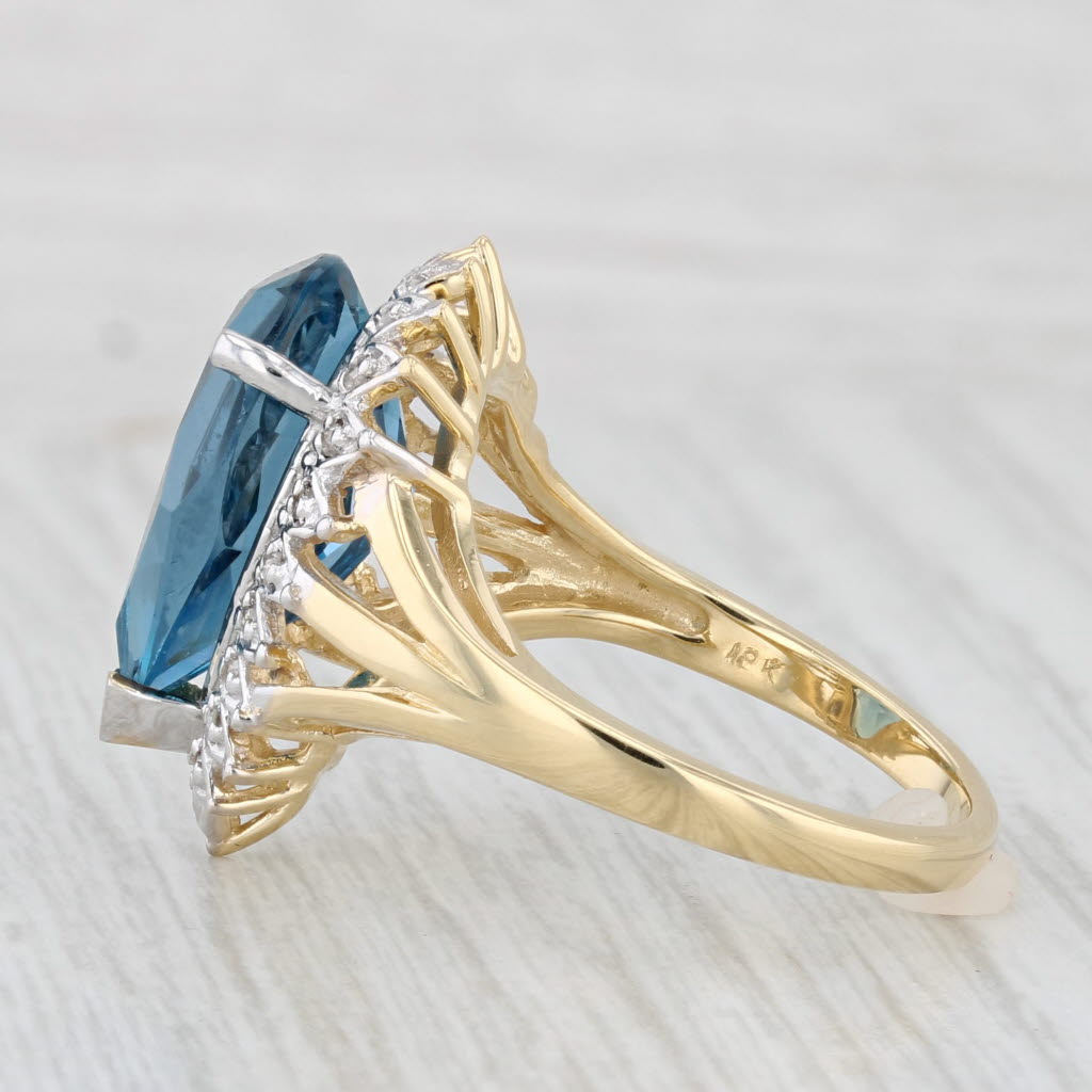Light Gray 7.33ctw London Blue Pear Topaz Diamond Halo Ring 18k Yellow Gold Size 8