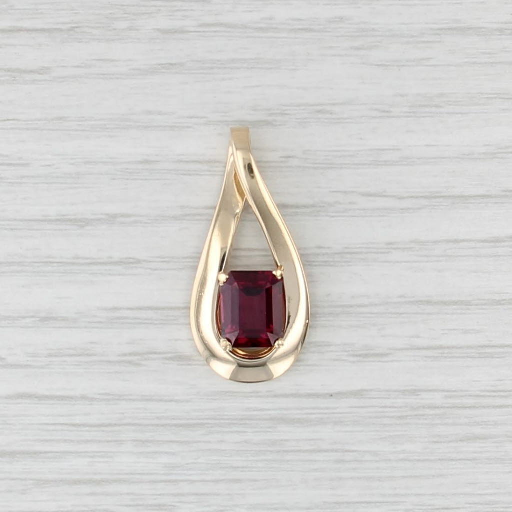 4ct Emerald Cut Rhodolite Garnet Solitaire Pendant 14k Yellow Gold Teardrop