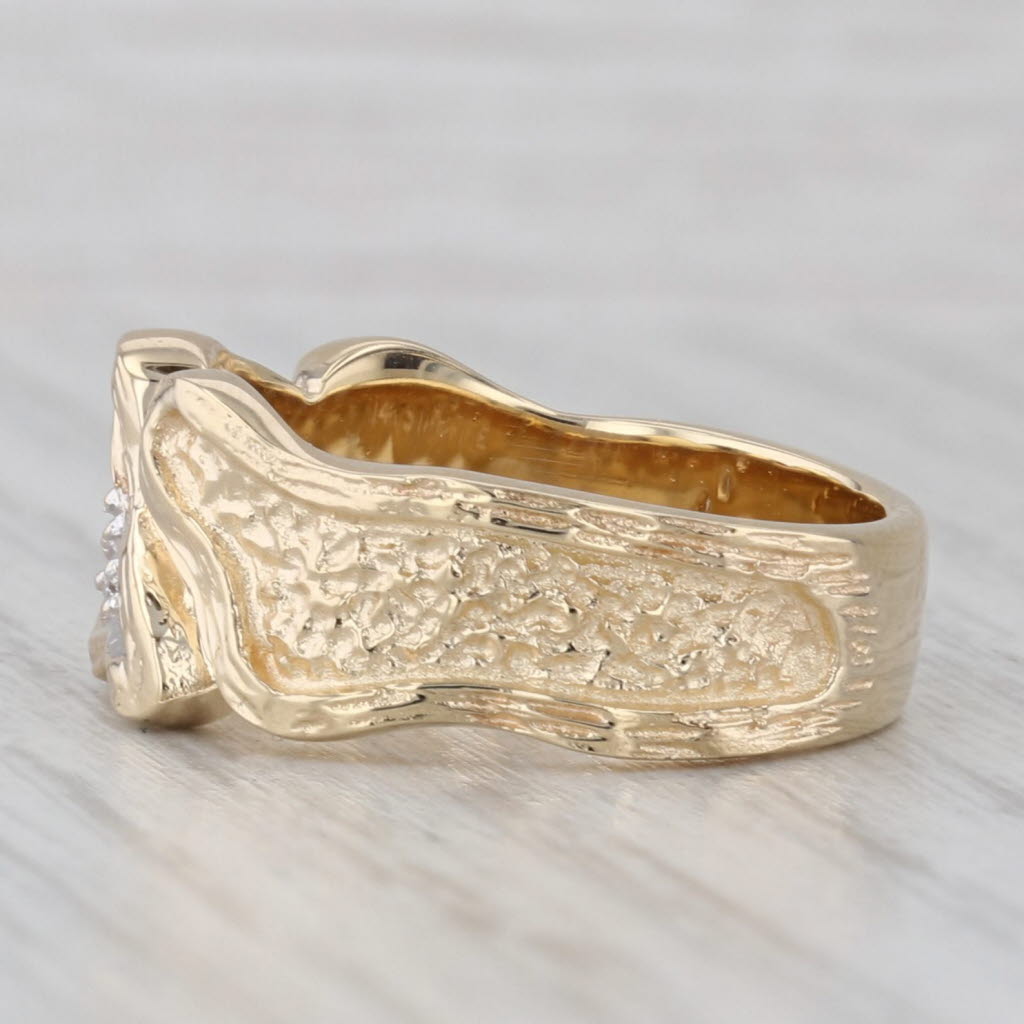 Gray Starfire Textured Diamond Bypass Ring 14k Yellow Gold Size 6.5