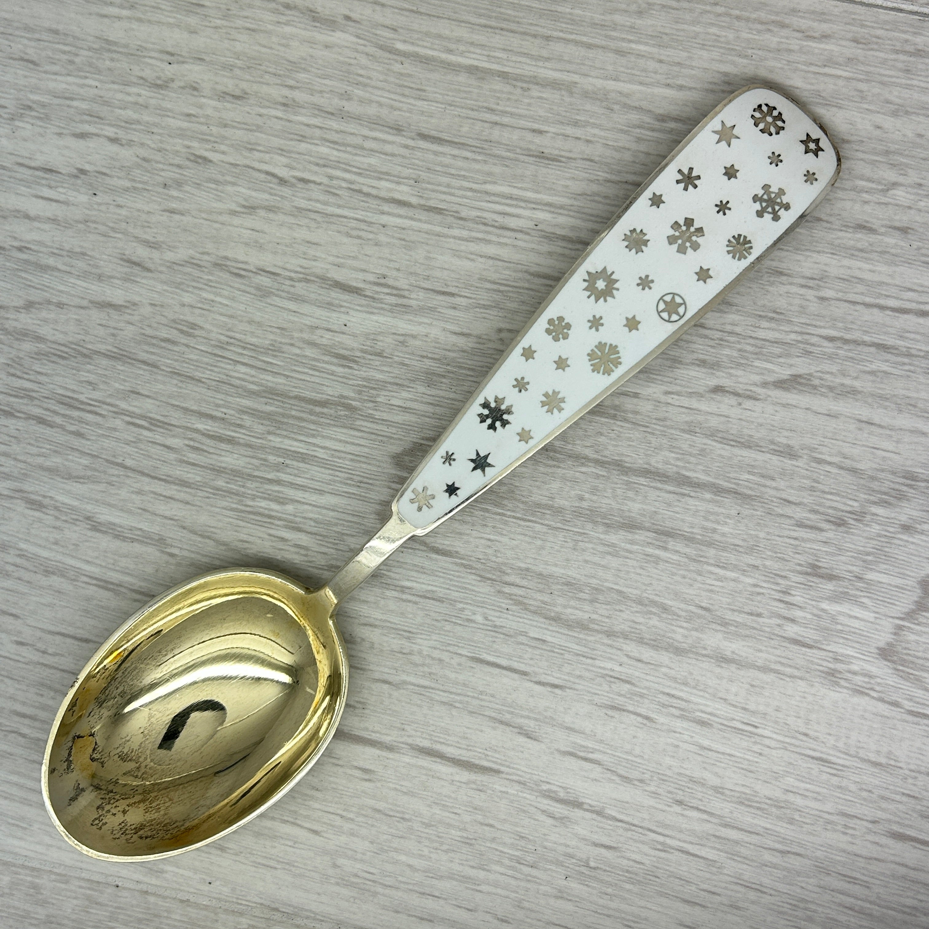Dark Gray Vintage 1945 Anton Michelsen Sterling Silver & Enamel Christmas Spoon Denmark