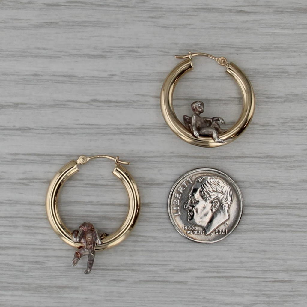 Cherub Hoop Earrings 14k Gold Sterling Silver Snap Top Round Hoops