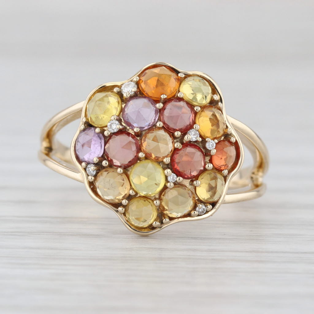 1.69ctw Multi-Color Sapphire Diamond Cluster Ring 14k Yellow Gold Size 7.75