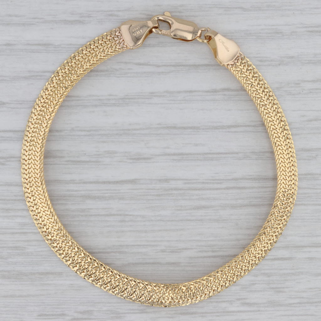 Gray Mesh Chain Bracelet 14k Yellow Gold 7" 5.6mm