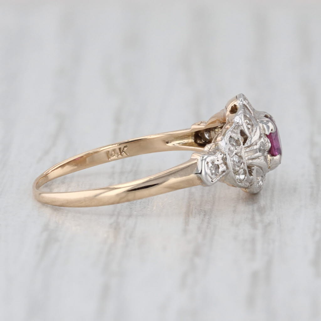 Vintage 0.62ctw Ruby Diamond Ring 14k White Yellow Gold Size 7.5