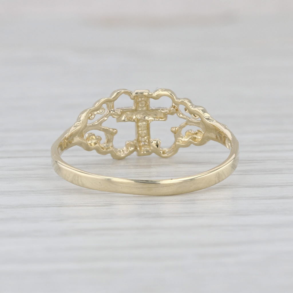 Ornate Cross Ring 10k Yellow White Gold Size 7.5