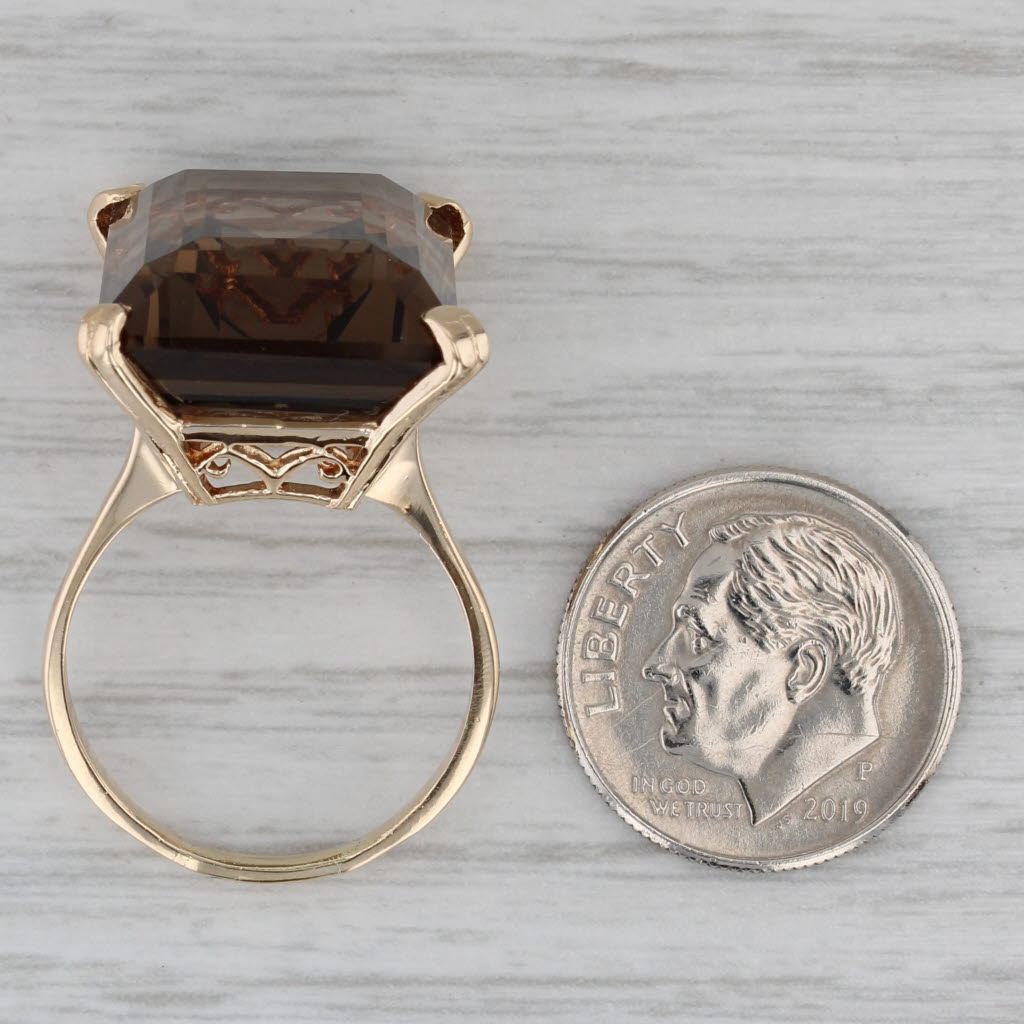 Gray 22.80ct Emerald Cut Smoky Quartz Ring 14k Yellow Gold Size 7.5