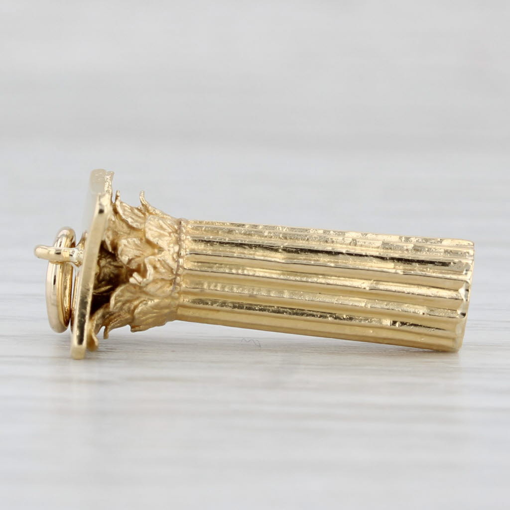 Light Gray Vintage Column Charm 18k Yellow Gold Souvenir Pendant