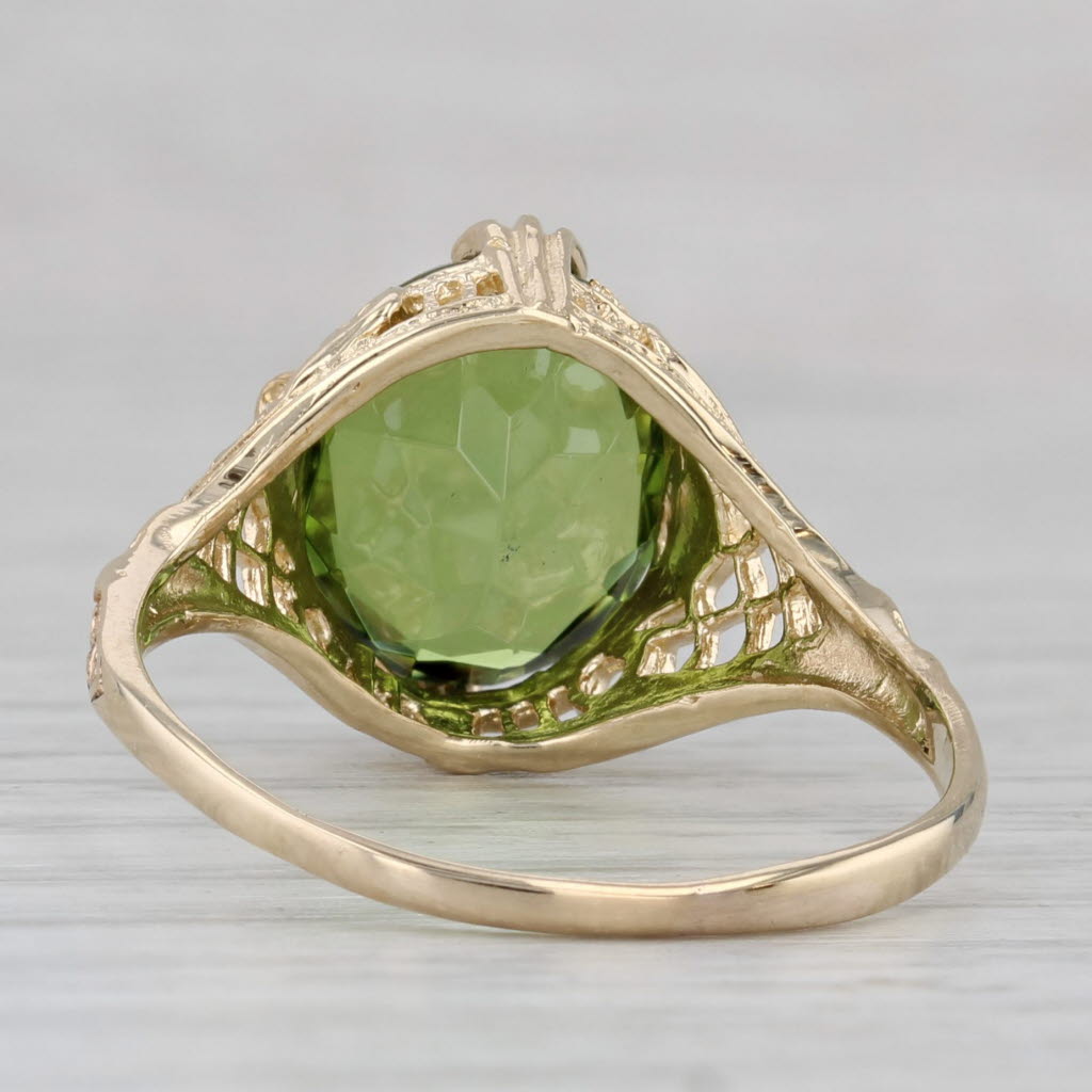 Gray Lab Created Green Spinel Ring 10 Yellow Gold Filigree Size 11