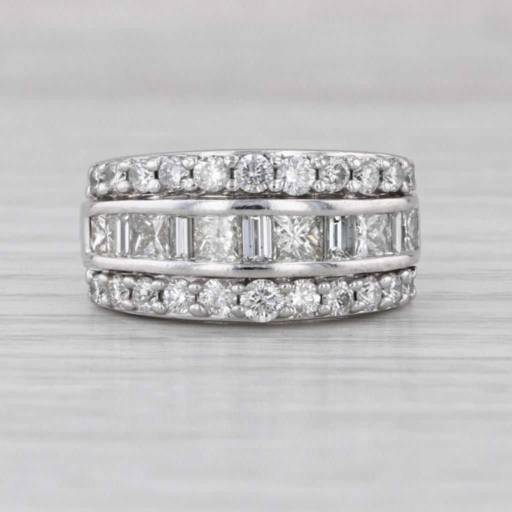 1.45ctw Diamond 3-Band Ring 14k White Gold Size 4.75 Bridal Anniverasry