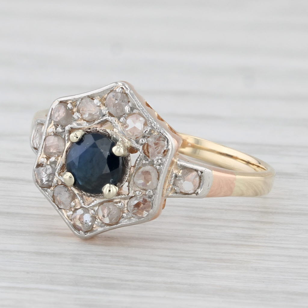 Light Gray 0.50ctw Blue Sapphire Diamond Ring 12k Gold Platinum Vintage Engagement Size 6
