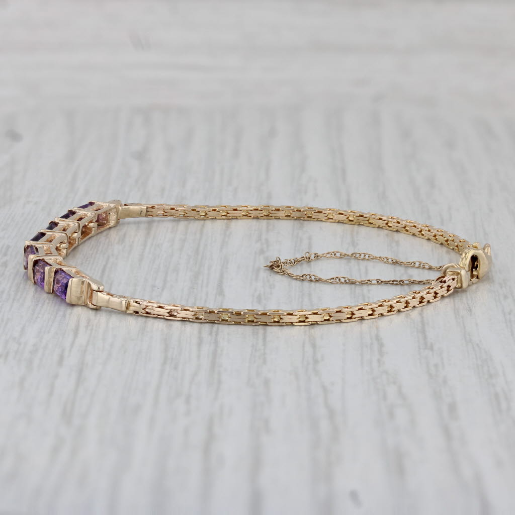 Gray 1.90ctw Amethyst Bracelet 14k Yellow Gold 7" Box Chain Safety Chain