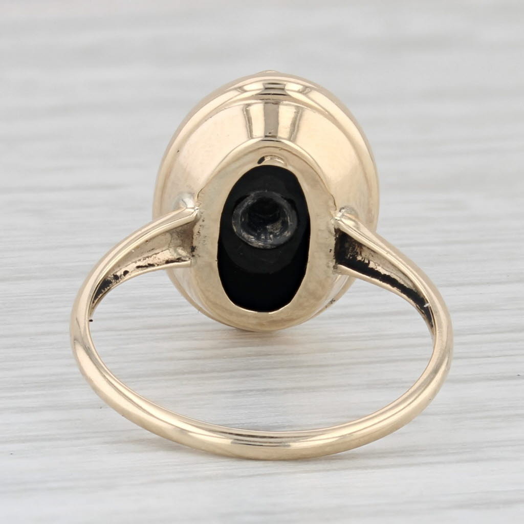 Light Gray Vintage Onyx Signet Ring 10k Yellow Gold Diamond Accent