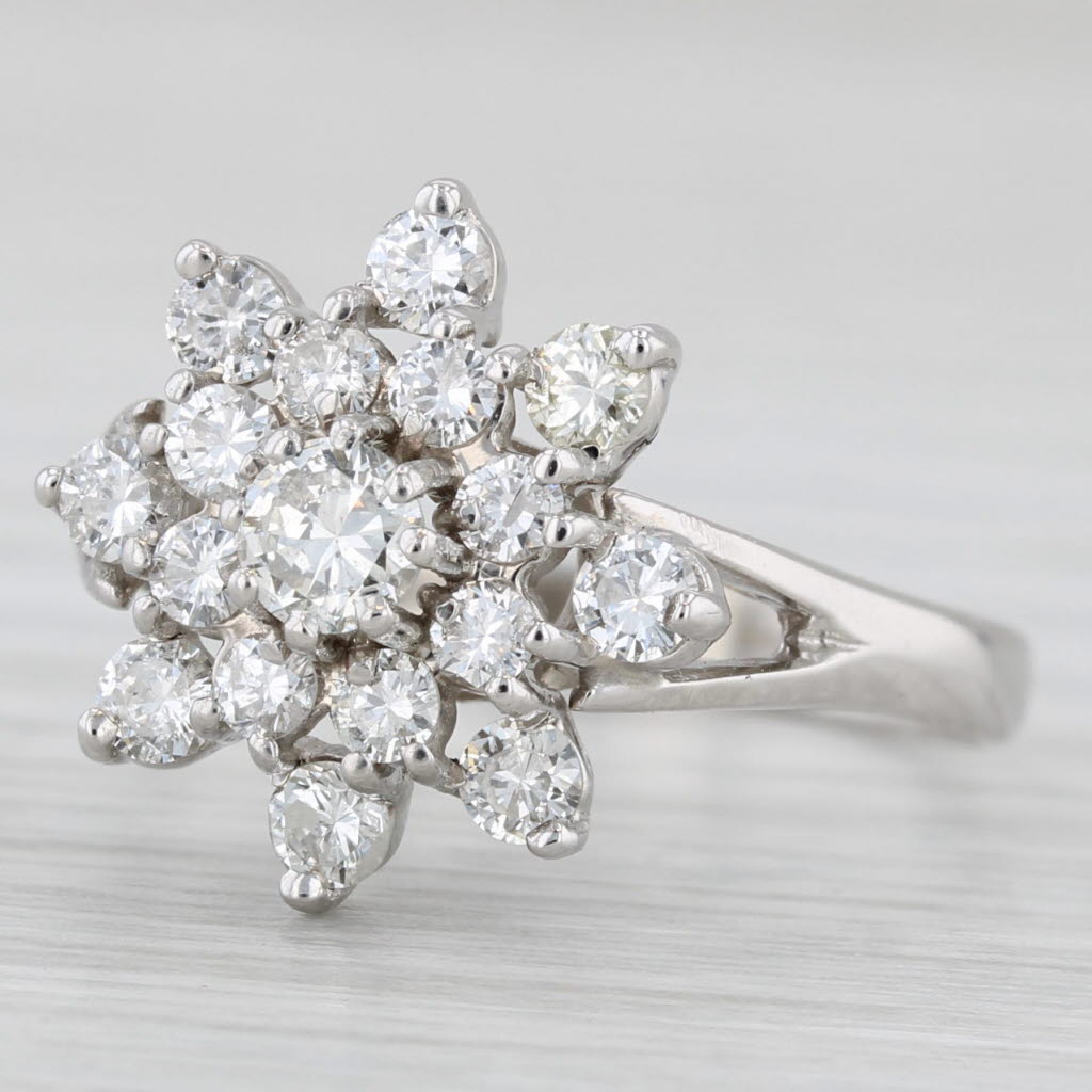 Light Gray 1ctw Diamond Flower Cluster Ring 14k White Gold Size 8