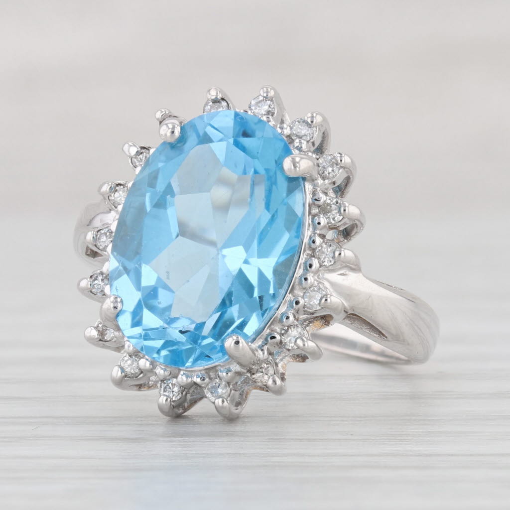 Light Gray 7.73ctw Blue Topaz Diamond Halo Ring 14k White Gold Size 7.5