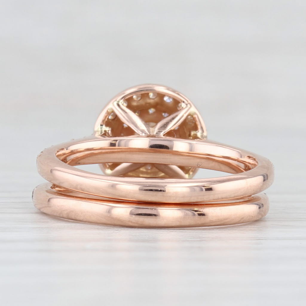 Light Gray 0.87ctw Round Diamond Halo Engagement Ring Wedding Band Bridal Set 14k Rose Gold