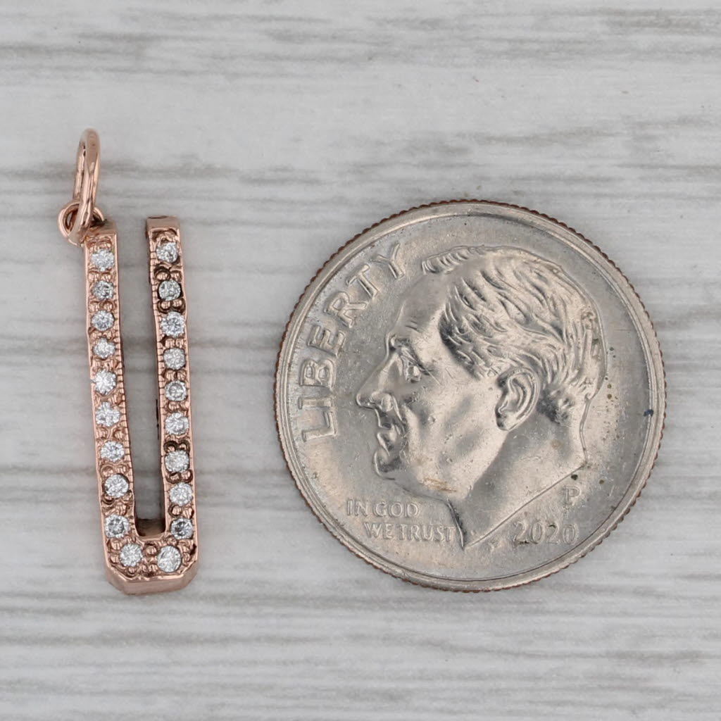 Dark Gray Diamond Letter Initial "U" Pendant 14k Rose Gold Charm