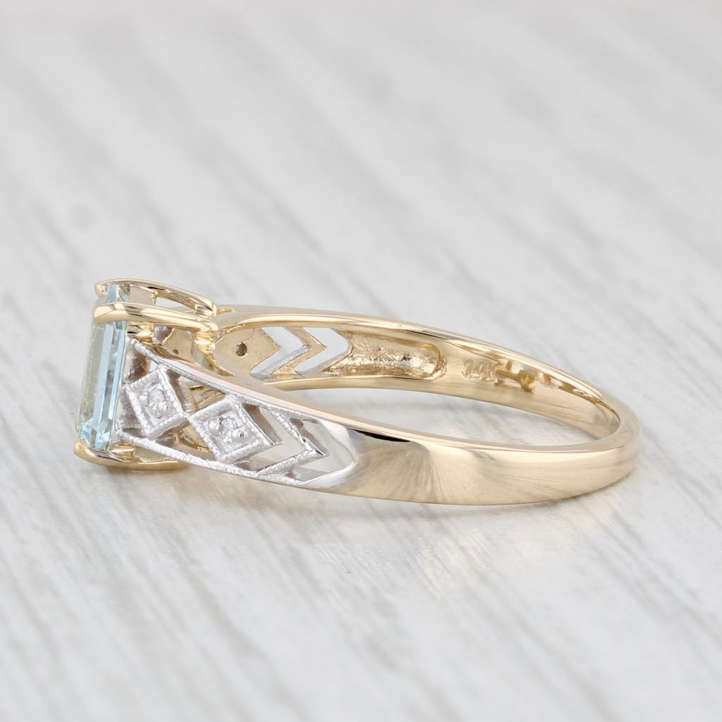 Light Gray 0.75ct Aquamarine Solitaire Ring 14k Yellow Gold Size 7 Diamond Accents