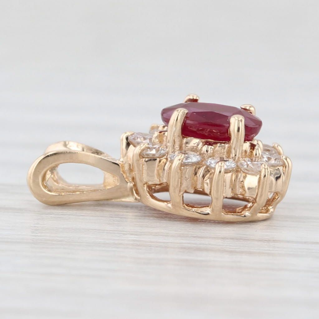 Light Gray 0.92ctw Oval Ruby Diamond Halo Pendant 14k Yellow Gold Small Drop