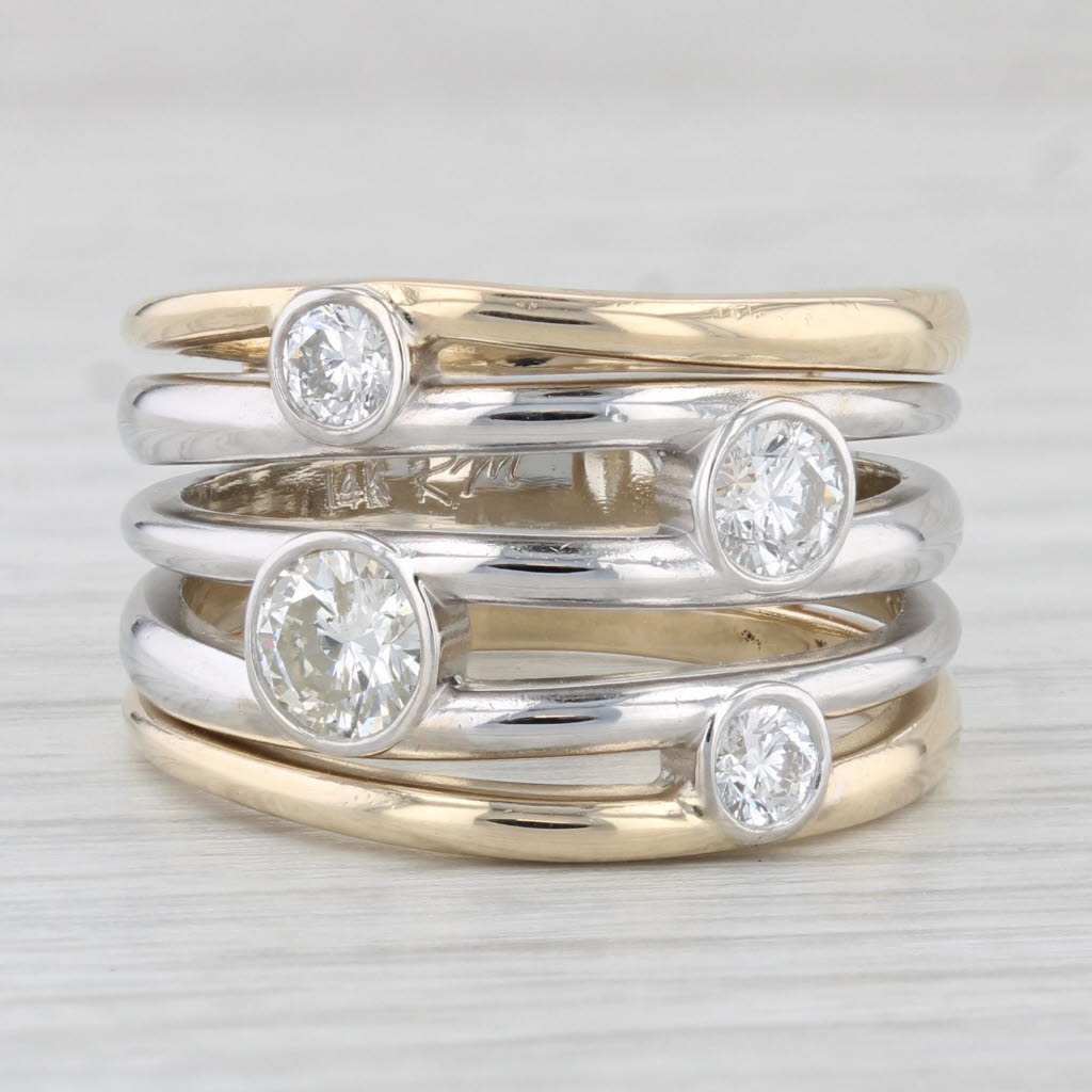 Light Gray 1.03ctw Diamond Orbit Multi-Band Ring 14k Yellow White Gold Size 8.5 Custom
