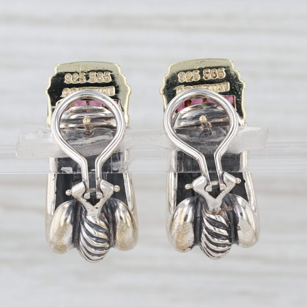 Yurman Renaissance Rhodolite Garnet J-Hook Earrings Sterling Silver 14k Gold