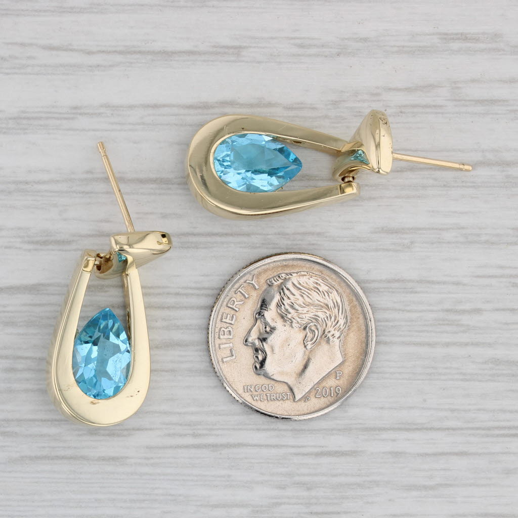 Gray 4.60ctw Blue Topaz Dangle Earrings 14k Yellow Gold Pierced Drops